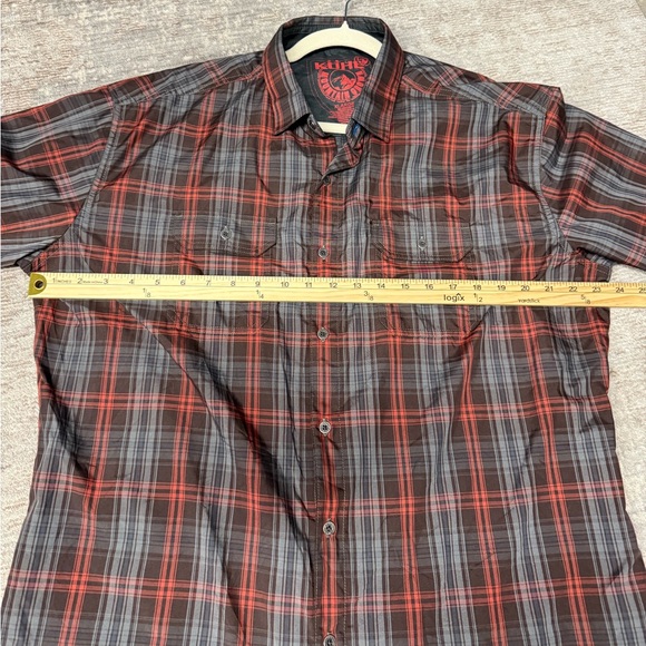 KUHL Men's Red and Gray Plaid Short Sleeve Button Shirt - Picture 5 of 6